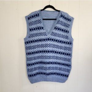 Vintage Handmade Blue Fair Isle Knit Sweater Vest Academia Men’s/Women’s
